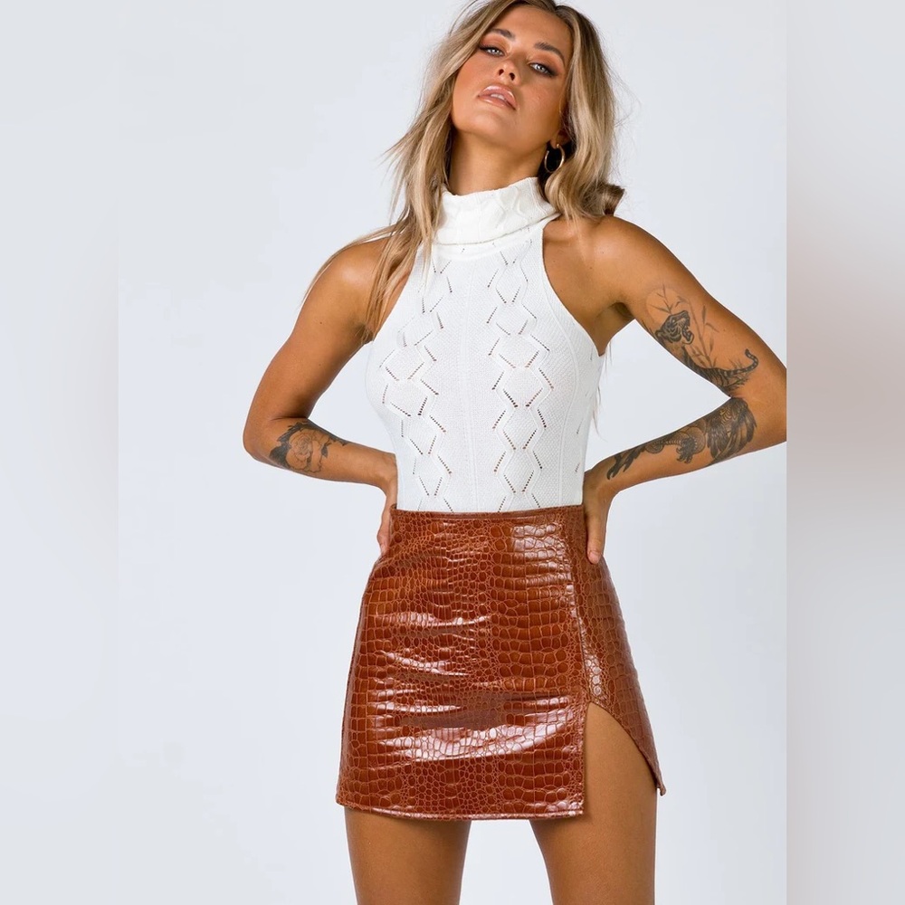 The Wren Mini Skirt Brown Croc